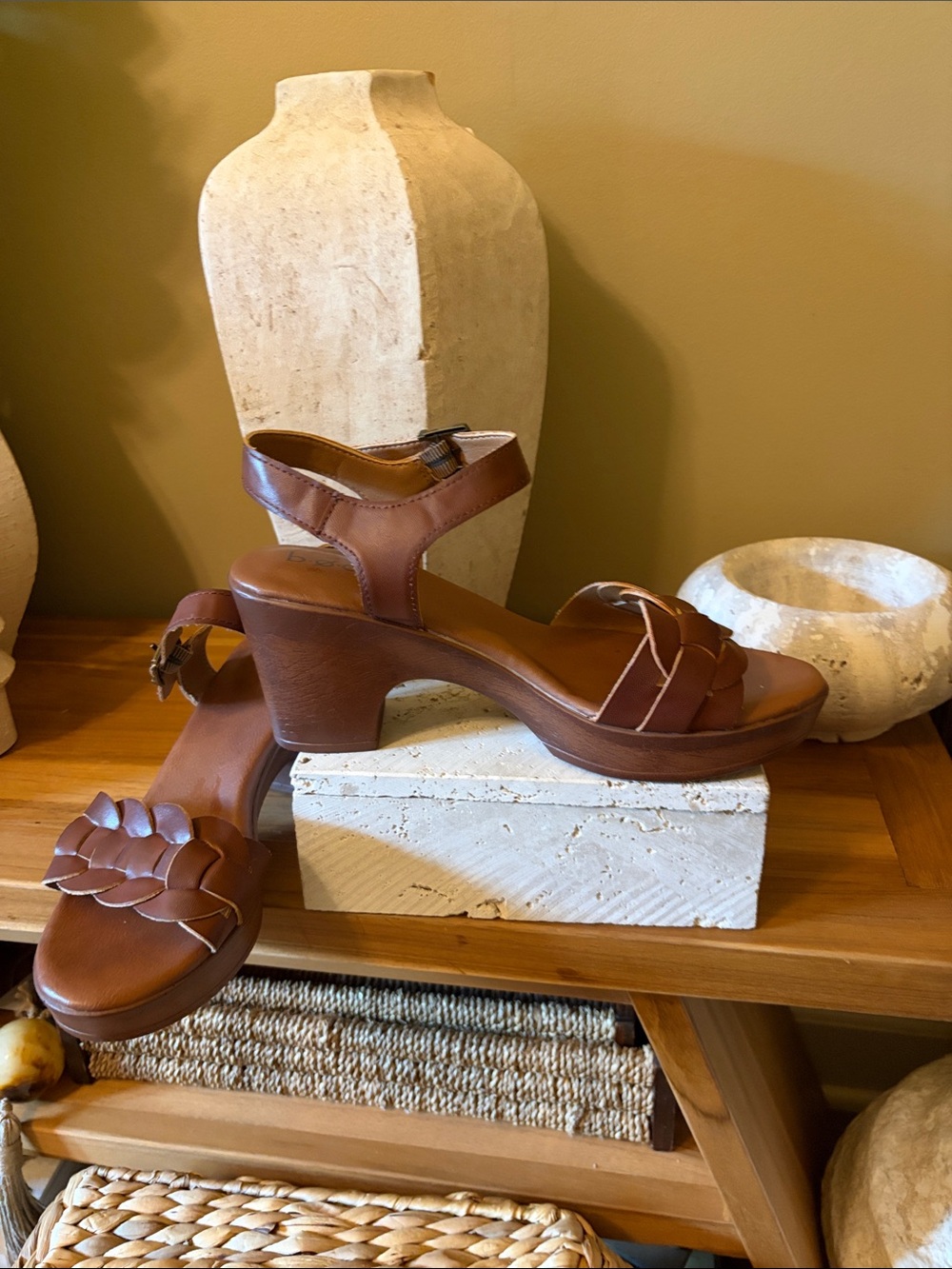 boc Brown Leather Block Heel Sandals